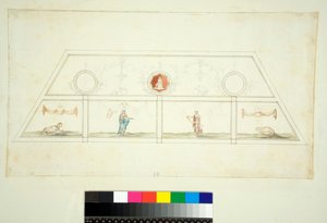 Vaulting av Villa Madama (svart kritt, noen med penn og brunt blekk. farget med akvarell) av Pietro Santi Bartoli
