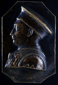 Plakett av Ludovico Gonzaga (1441-1478) (recto) (bronse) (for verso se 122329) av Pietro Tafano