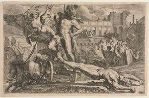 Achilles Dragging the Body of Hector   1308265   no       norwegian Successfully Translated  Original: Landschap met kalkoen Gallus indicus, Coq dinde, (title on object) Dertien vogelsoorten (series title) Diuersae Auium Specie (series title) Translat: Lan