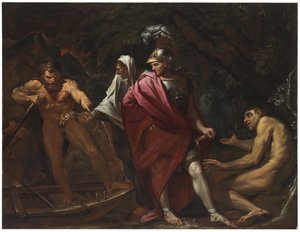 Aeneas og den cumaiske sibyllen presenterer den gyldne grenen til Charon