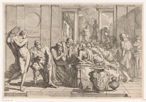 Alkibiades avbryter samtalen mellom Sokrates og vennene hans av Pietro Testa