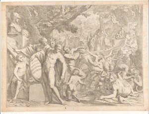 Ung mann med byste av Minerva og dansende satyrer Altro diletto ch