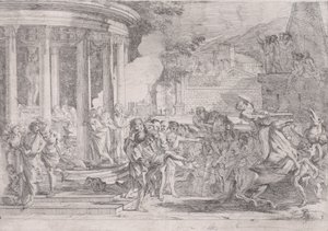 Sinorix båret fra Artemis-tempelet i forsøk på å unnslippe virkningene av giften..., ca. 1640. av Pietro Testa