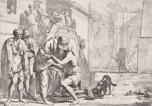 Tilbakekomsten til den fortapte sønnen, faren som omfavner sønnen, fra en serie,..., ca. 1645. av Pietro Testa