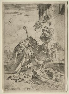 Tre Lucchese-hellige som går i forbønn med jomfruen for pestens ofre, ca. 1630-31. av Pietro Testa
