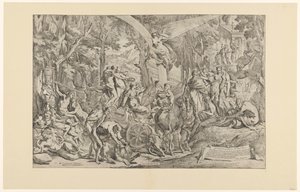 Triomf van de schilderkunst op de Parnassus Uttrykker hengivenhet/ tjener en bue/ triumferer over Parnassus (tittel på objekt) av Pietro Testa