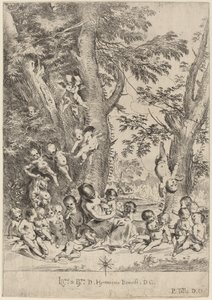 Young Woman, Surrounded by Cupids (The Garden of Charity, vertikal versjon) av Pietro Testa