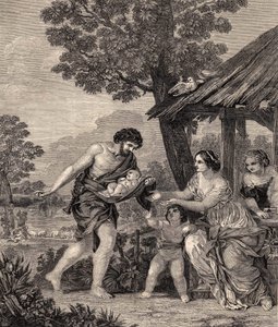 Romulus and Remus. Engraving after the painting by Pietro da Cortone. Engraving from 1860. av Pietro da Cortona