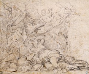 Venus, studie for Triumph of Divine Providence, freskomaleri på hvelv i hallen på Palazzo Barberini, Roma av Pietro da Cortona