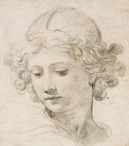 Hodet til en engel, ser ned til venstre av Pietro da Cortona