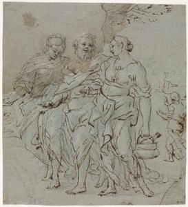 Lot and His Daughters recto Skisse for Lot and His Daughters verso, 1600-tallet. av Pietro da Cortona