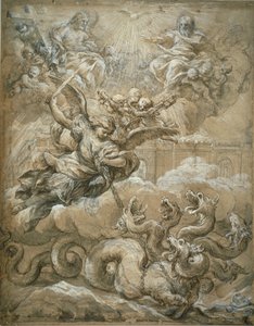 Den hellige treenighet med Saint Michael som erobrer dragen, 1666 av Pietro da Cortona