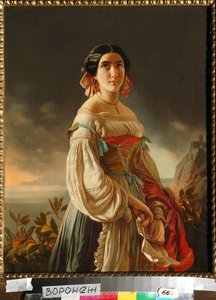 Portrett av prinsesse Lina Gagarina (den gang grevinne Muraviova). Maleri av Pimen Nikitich Orlov (1812-1863), olje på lerret
