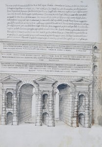 Porta Maggiore i Roma, tegning, fra romerske antikviteter, av Pirro Ligorio (1513-1583)