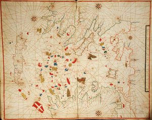Egeerhavet, fra portolan atlas bestående av seks kart, av Placido Caloiro og Francesco Oliva, Parchment. 1646.