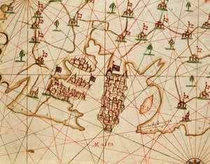 Island of Malta, fra portolan atlas bestående av seks kart, av Placido Caloiro og Francesco Oliva, Parchment. 1646.