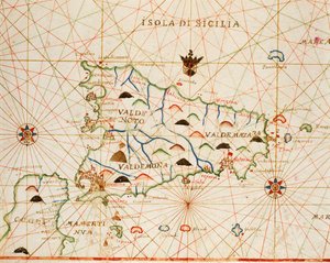 Sicilia fra portolan atlas bestående av seks kart, av Placido Caloiro og Francesco Oliva, Parchment. 1646.