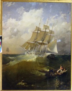 44-kanons fregatten, Aurora ("44-kanons fregatten Aurora") - Maleri av Platon Timofeyevich Borispolets (1805-1880), olje på lerret av Platon Timofeyevich Borispolets