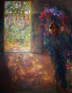 Blomsterhus, ca 1910, av Plinio Nomellini (1866-1943), olje på lerret, 200x160 cm, Italia, 1900-tallet av Plinio Nomellini
