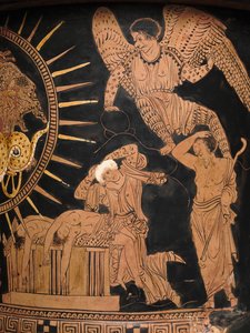 Detalj av et Lucanian Calyx-Krater, ca. 400 f.Kr