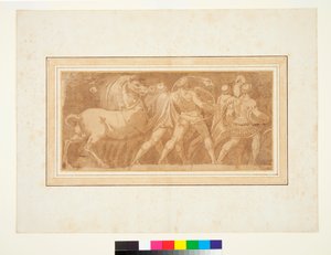 Frise med del av en romersk triumf (penn og brunt blekk og brun vask) av Polidoro da (after) Caravaggio