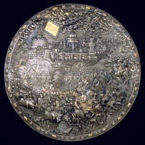 Kong John III Sobieskis (1624-96) Fortune Telling Shield (forgylt jern og sølv) av Polish School