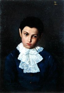 Portrett av en gutt med blondekrage (olje på lerret) av Polish School