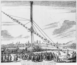 Det store astronomiske teleskopet til Johannes Hevelius (1611-1687) illustrasjon fra Machina Coelestis av Hevelius, Gdansk, publisert 1670