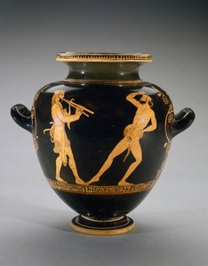 Rødfigur Stamnos med scene av Hercules med Satyr, 440-420 f.Kr. (terrakotta) av Polygnotos Polygnotos
