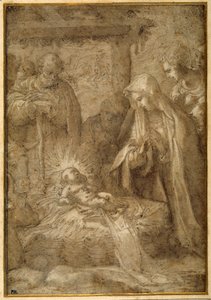 Hyrdenes tilbedelse (metalpoint, penn og blekk med vask og gouache på papir) av Pompeo (fl.1569 71) (attr. to) Cesura