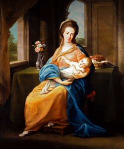 Par portretter, dame med barn (på lerret) av Pompeo Girolamo Batoni