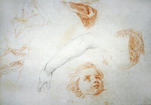 Studies for the Ecstacy of St. Catherine of Siena (rødt og svart kritt på papir) av Pompeo Girolamo Batoni