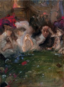 Profesjonelle rulettspillere av Mariani, Pompeo (1857-1927). Olje på papp, størrelse: 36x26