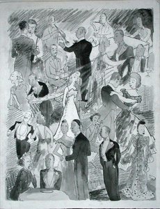 Vi danser i London (penn, blekk og monokrom akvarell på papir) av Pont