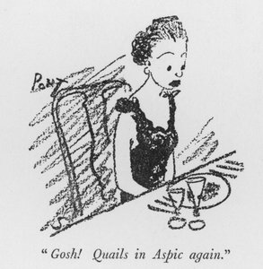 "Jøss! Vaktler i Aspic igjen" (litho) av Pont