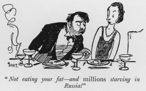 "Ikke spise fettet ditt, og millioner sulter i Russland!" (litho) av Pont