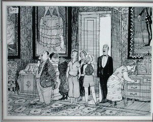 Den britiske karakteren: stor interesse for historiske hus, illustrasjon fra Punch, publisert 8. juli 1936 (penn og blekk på papir) av Pont