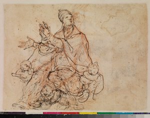 Studie for apoteosen til en biskopshelgen, verso, 1675-99 av Portuguese School