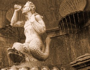 Triton-fontenen, Sanctuary of Our Lady of Remedies, Lamego, Portugal 1738 (stein) av Portuguese School