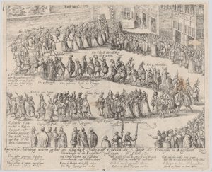 Ekteskapsprosesjon for bryllupet til Elizabeth Stuart, datter av James I, og..., 1613 eller senere. av Possibly by Abraham Hogenberg.