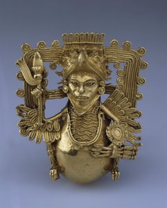 Klokkeanheng, i form av en ørnkriger par pre-columbiansk kunst, sent på 1400-tallet. - Gull, H 9 - State Hermitage, St. Petersburg av Pre Columbian