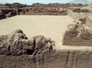 Chimu-kultur: utsikt over den før-columbianske byen Chanchan, 850-1470 e.Kr av Pre Columbian Pre Columbian