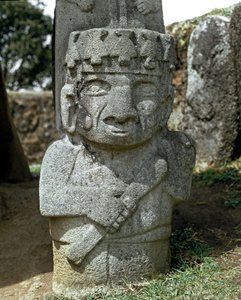 Megalittisk skulptur av en kriger av Pre Columbian Pre Columbian