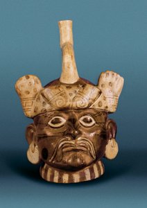 Førkolumbiansk sivilisasjon: keramisk vase med portrett, Fra Peru av Pre Columbian Pre Columbian