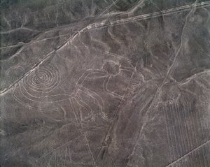 Luftfoto av en apefigur, Nazca Lines (fotografi av Prehistoric Prehistoric