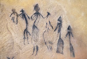 Falisk dans av typen stilisert-naturalistisk, mesolitisk kunst (veggmaleri) av Prehistoric Prehistoric