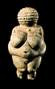 Forhistorisk kunst: Venus fra Willendorf - Statuett av kalkstein som representerer en kvinne med svært utviklede former, 23000 f.Kr. (øvre paleolittisk) Dim. 11 cm - Wien, National Museum of Natural History - Forhistorie: Venus of Willendorf - Oolitisk kal