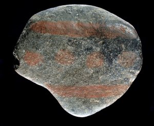 Forhistorie: malt rullestein fra Azilianerens tid. 9000 f.Kr. Saint-Germain-en-Laye, Nasjonalt arkeologisk museum av Prehistoric Prehistoric
