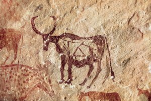 Bergmaleri: representasjon av en hjortevilt. Cave of Tadrart Acacus Libya av Prehistoric Prehistoric