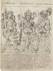 Kong Arthur, Charlemagne og Godfrey av Boulogne av Primary Master of the Strassburg Chronicle
